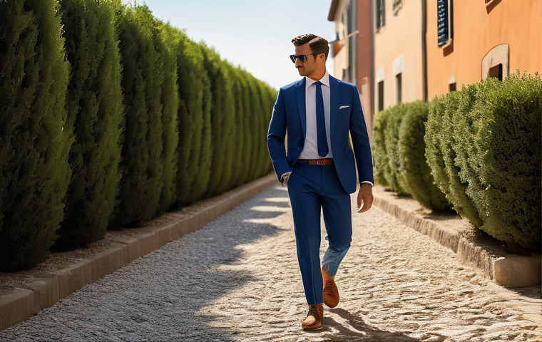 저비용 인덱스 투자로 안정적인 수익 내기 - 5%) clearly visible. A calm, well-dressed Italian individual (30s-50s) is walking effortlessly down ...